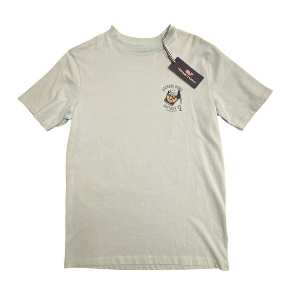Vineyard Vines Anchors Down Bottoms Up T-Shirt XS Aqua Haze NWT Men Blue Graphic